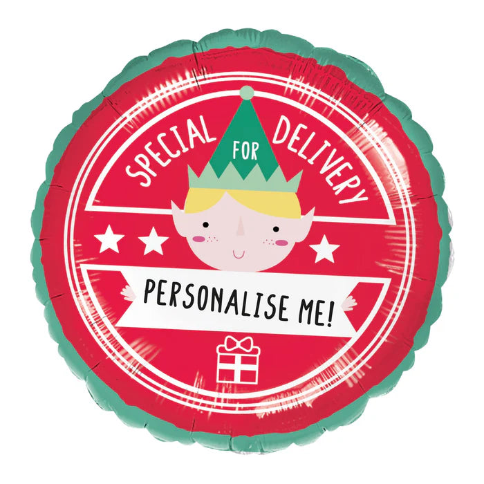 Special Delivery Elf Personalise Me Round Foil Balloon 18"